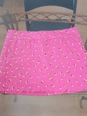 Zac & RACHEL Pink Lemon-Print Women's Mini Skirt W/ built In Shorts Size 14